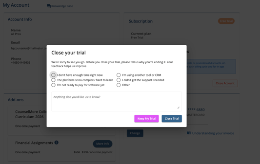 close trial