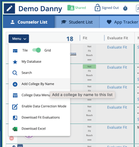 menu button on counselor list