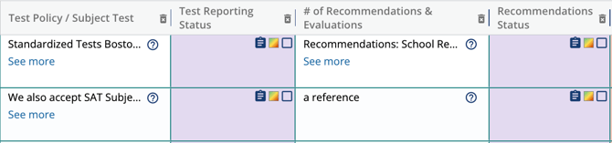 student list status columns